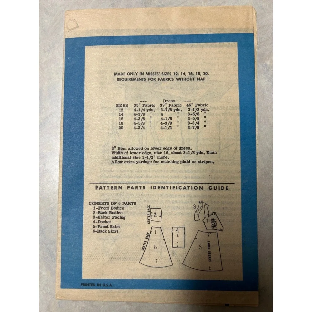Vintage 1940's-50's Marian Martin Pattern #9078 Halter Wrap Dress Size 14 UNUSED